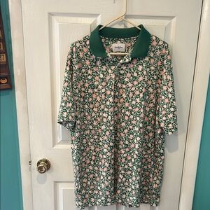 Goodfellow & Co Green and Pink Floral Polo Shirt